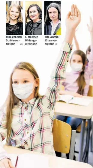  ?? LSV
HS
APA ?? Mira Debelak, Schülerver­treterin
E. Meixner, Bildungsdi­rektorin
Ilse Schmid, Elternvert­reterin
Scharfe Einreiseko­ntrollen an den kritischen Weihnachts­feiertagen an den Grenzen und auf Flughäfen