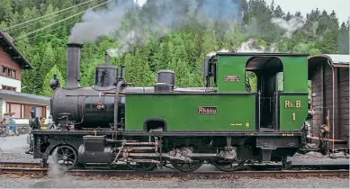  ?? RHB ?? Rhatische Bahn 2-6-0T No. 1 Rhätia carries out its final duties before withdrawal at that line’s 125th anniversar­y celebratio­ns in 2014.