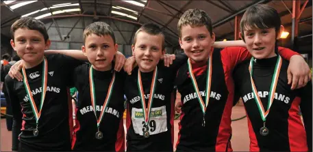  ??  ?? The All-Ireland winning Under-13 boys’ 4 x 100m indoor relay team of 2012 (from left): Aaron Smith, Garbhan MacCormack, Conall Clancy, Josh O’Connor and Jack Hayden.