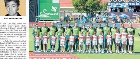  ?? /Lee Warren/Gallo Images ?? The Proteas line up before their ODI against Australia at Senwes Park on March 7. The ground could well be turned into a safe venue to host made-for-television matches.
Pitch perfect: