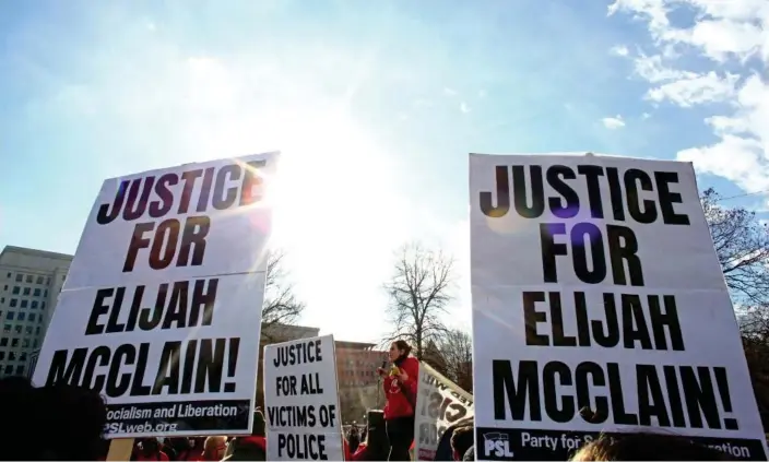  ?? Photograph: Kevin Mohatt/Reuters ?? Protesters gather for a rally to call for justice for Elijah McClain in Denver, Colorado, 21 November 2020.