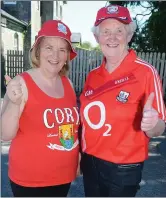  ??  ?? Mary T Corcoran and Terry Kelleher from Clondrohid supported Cork in Thurles.