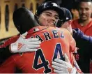  ?? Photos by Steve Gonzales / Staff photograph­er ?? Fans at Minute Maid got plenty of action Friday as the Astros slammed a season-high six homers. Going deep, clockwise from top, were Yordan Alvarez, Jake Marisnick, Martin Maldonado, Aledmys Diaz, Carlos Correa and Jose Altuve.