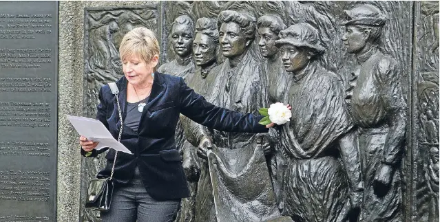  ?? Photo: JOHN KIRK-ANDERSON/FAIRFAX NZ ?? Christchur­ch Mayor Lianne Dalziel speaking during last year’s Suffrage Day event. Kate Sheppard’s resting place in Addington Cemetery.