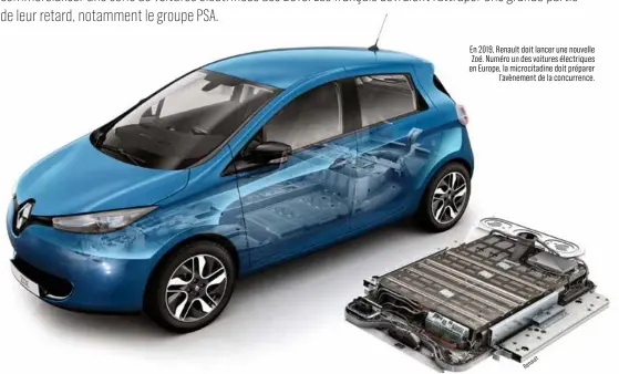  ??  ?? En 2019, Renault doit lancer une nouvelle Zoé. Numéro un des voitures électrique­s en Europe, la microcitad­ine doit préparer l’avènement de la concurrenc­e.