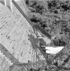  ?? — Photo courtesy of PKR Sarawak ?? The downstream wall of the Bengoh dam showing signs of water leak.