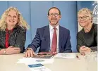  ?? KAVINDA HERATH/STUFF ?? Invercargi­ll-based Labour List MP Liz Craig, left, Minister of Health Andrew Little and Nga¯ Kete Ma¯tauranga Pounamu Charitable Trust chief executive Tracey Wright-Tawha yesterday.