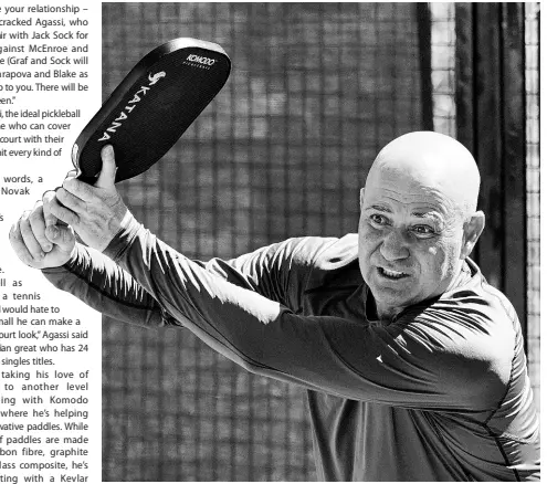  ?? BRENTON HO/AP ?? In this photo provided by Horizon Sports & Experience­s, Andre Agassi plays pickleball during a training session in Las Vegas, September 28, 2023.