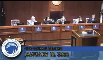  ?? SCREENSHOT ?? The Palmdale City Council, with Councilmem­ber Austin Bishop absent, agreed to pay commission, committee and Board members up to $200 per month for attending meetings, with an additional $50 per month for chair persons.