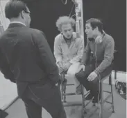  ?? PROVIDED BY MGM+ ?? Art Garfunkel, left, and Paul Simon during a recording session for Columbia Records.