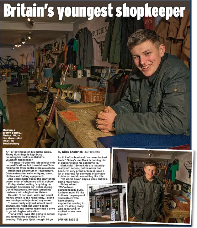  ?? ?? Making a pretty penny... Finley, 16, in his store, also inset, in Tewkesbury