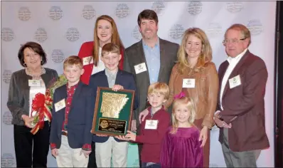  ?? SUBMITTED ?? I.F. Anderson Farms Inc. of Lonoke was named the 2019 Arkansas Farm Family of the Year. Accepting the award at the Dec. 12 luncheon are, front row, from left, Warner Anderson, Slater Anderson, Collins Siever and Sloane Siever; and back row, Kaye Anderson, Elizabeth Anderson, James Neal Anderson Jr. (better known as Jamie), Katie Siever and James “Neal” Anderson.