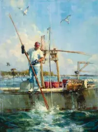  ??  ?? Nancy Tankersley, Podgin’ for Oysters, oil on linen, 48 x 36”