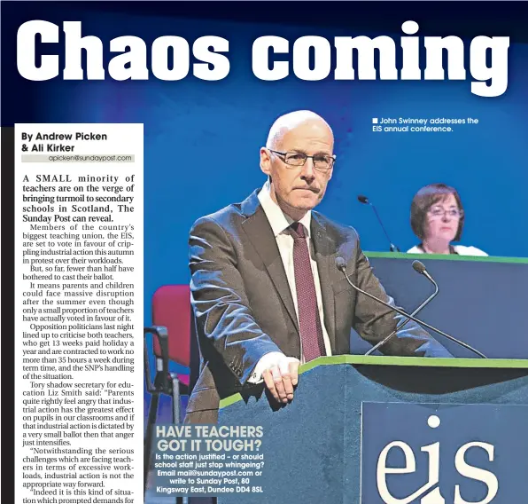  ??  ?? John Swinney addresses the EIS annual conference.