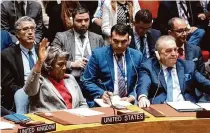  ?? Craig Ruttle/associated Press ?? Linda Thomas-greenfield, the U.S. ambassador to the United Nations, votes to abstain as the Security Council passed a cease-fire resolution in Gaza during Ramadan.