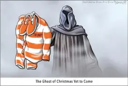  ?? Clay Bennett, Chattanoog­a Times Free Press, Chattanoog­a, EE.UU. ?? EL FANTASMA DE LA NAVIDAD. Trump se enfrenta a cuarenta años de prisión si es procesado por insurrecci­ón y fraude por toma del Capitolio.