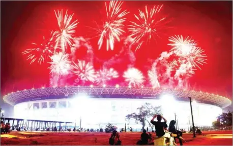  ?? AFP ?? Fireworks explode over the Gelora Bung Karno main stadium during the closing ceremony of the 2018 Asian Games in Jakarta on Sunday.