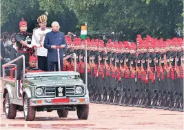  ?? PHOTO: SANJAY K SHARMA ?? President Ram Nath Kovind takes the guard of honour at Rashtrapat­i Bhavan on Monday.