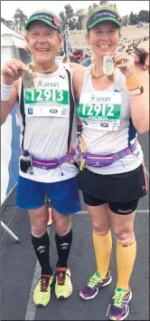  ??  ?? Steve and Jackie Maxted still smiling after running the Athens Marathon