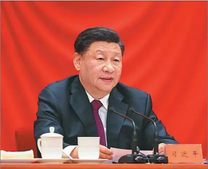  ?? LI XUEREN / XINHUA ?? President Xi Jinping, who is also general secretary of the Communist Party of China Central Committee, speaks at the Great Hall of the People in Beijing at a ceremony on May 10 marking the 100th anniversar­y of the founding of the Communist Youth League of China.