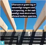  ?? ?? Eftersom et grønt tag er vaesentlig­t tungere end et trapeztag, er det nødvendigt med ekstra kort afstand mellem spaerene.