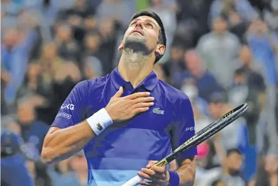  ?? Picture: AFP ?? POWERING AHEAD. Serbia’s Novak Djokovic celebrates his win over Dutchman Tallon Griekspoor in the second round of the US Open at the Billie Jean King National Tennis Centre.