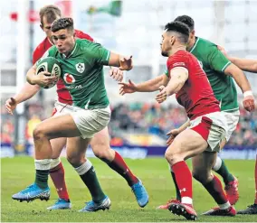  ??  ?? Attacking threat: Ireland full-back Jordan Larmour (L) has been a standout performer, as his recent try against Wales showed