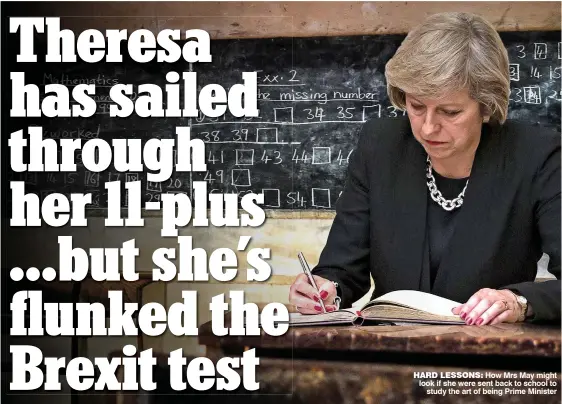  ??  ?? HARD LESSONS: How Mrs May might look if she were sent back to school to study the art of being Prime Minister