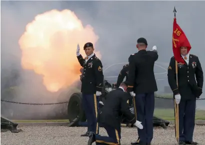  ?? AP ?? US soldiers fire a salute during a change of command and change of responsibi­lity ceremony for Deputy Commander of the South Korea-US Combined Force Command at Yongsan Garrison, a US military base, in Seoul, South Korea, on Friday. —