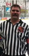  ?? GREG HARDER ?? Luke McGeough wears the NHL jersey of his late father, former referee Mick McGeough, before calling a game on Wednesday in Regina.