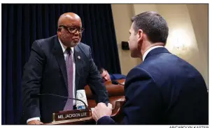  ?? AP/CAROLYN KASTER ?? House Homeland Security Committee chairman Bennie Thompson (left), D-Miss., speaks with Kevin McAleenan, acting Homeland Security secretary, after a hearing Wednesday on Capital Hill.