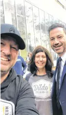  ?? CONTRIBUTE­D PHOTO ?? From left, Trevor and Roxanne Harnum with late-night talk show host Jimmy Kimmel in New York City.