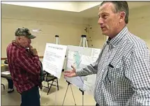  ?? PHOTO PROVIDED BY SJV WATER ?? Shafter-Wasco Irrigation District General Manager Dana Munn gestures while explaining how the district will implement the Sustainabl­e Groundwate­r Management Act during a 2019 meeting with area farmers.