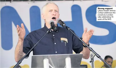  ??  ?? Strong support Labour leader Jeremy Corbyn addresses the crowd at a London rally celebratin­g 70 years of the NHS