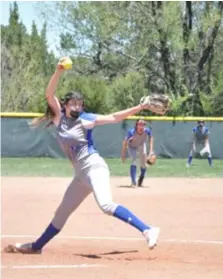  ?? Photo by Ger Demarest. ?? East Mountain's Olivia Ford pitching in the first game of a doublehead­er against Dexter, April 30, 2022.