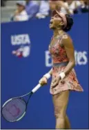  ?? KATHY WILLENS — THE ASSOCIATED PRESS ?? Venus Williams screams during the third set of a quarterfin­al against Petra Kvitova at the U.S. Open in New York, Tuesday.