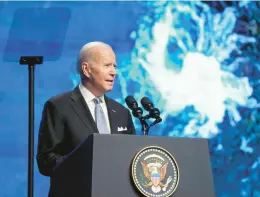  ?? ALEX BRANDON/AP ?? President Joe Biden speaks during a brief appearance Friday at an annual internatio­nal climate summit in Egypt before heading to events in Cambodia and Indonesia.