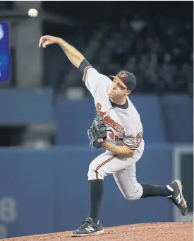  ??  ?? Orioles pitcher Ubaldo Jimenez throws in the first inning.