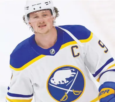  ?? GEOFF BURKE / USA TODAY SPORTS ?? Buffalo Sabres centre Jack Eichel along with teammates Taylor Hall and Jeff Skinner earn a combined US$27 million,
yet they only have only one even-strength goal and nine even-strength points 13 games into the season.