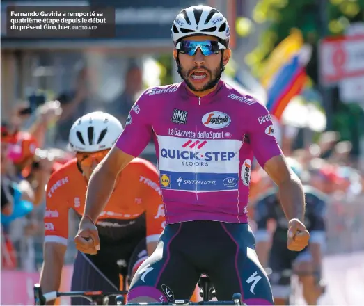  ??  ?? Fernando Gaviria a remporté sa quatrième étape depuis le début du présent Giro, hier.