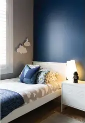  ??  ?? KIDS’ BEDROOMS The boys’ spaces include feature walls in Dulux Castleclif­f (left) and Dulux Antarctic Sea (above). In Izzy’s room ( below and opposite, in Resene Juniper) is an antique bedside table that Nikki repainted. The daybed from Tea Pea is put...