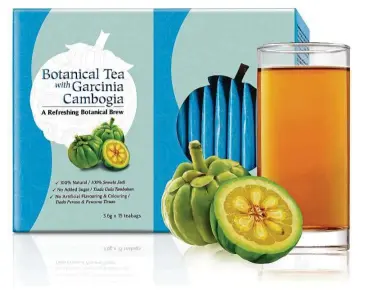  ??  ?? Beauxlim Botanical Tea with Garcinia Cambogia comes with a pleasant lemongrass aroma and is a delightful tea to be enjoyed any time of the day. Marsha Londoh