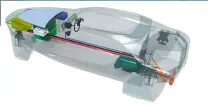  ?? ?? A B O V E : Cutaway shows battery and motor at opposite ends to balance each other out