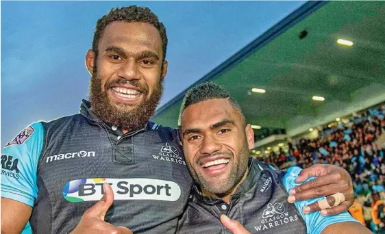  ?? Photo: Glasgow Warriors ?? From left: Leone Nakarawa and Nikola Matawalu in Glasgow Warriors colours. Nakarawa has re-signed with the Warriors.