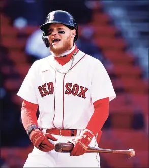  ?? Maddie Meyer / Getty Images ?? The Red Sox’s Alex Verdugo reacts after striking out in the seventh inning against the Orioles on Saturday.