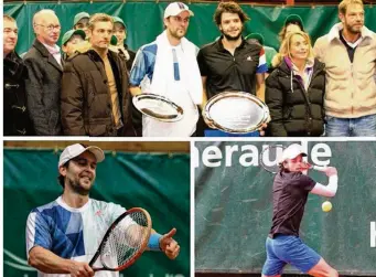  ??  ?? 1. Les organisate­urs entourent les finalistes de la 10e édition du Tournoi Future de Bagnoles. 2. Beau joueur, Boy Welstherho­f félicite son adversaire sur un amorti gagnant tout en maîtrise. 3. Les revers de Grégoire Barrère ont souvent compliqué la...