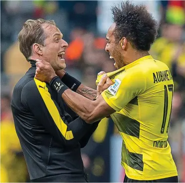  ?? PICTURE: GETTY ?? Happy days: Tuchel with Aubameyang during their time at Borussia Dortmund