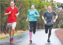  ??  ?? Paul Sillifant, Rosemary Cordy, John Crooks on the run in Hobart. Picture: NIKKI DAVIS-JONES