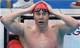  ?? Tokyo Games. Photograph: Jonathan Nackstrand/AFP/Getty Images ?? Britain's Tom Dean reacts in disbelief after winning gold in the men's 200m freestyle at the