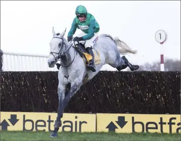  ??  ?? Bristol De Mai, ridden by Daryl Jacob, jumps the last fence to win the Betfair Chase in Haydock on Saturday.